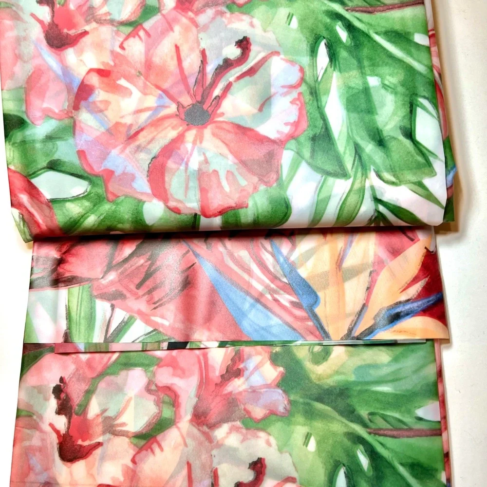 Tropical Palm & Flamingos Peva Shower Curtain Birds of Paradise Flowers Leaves